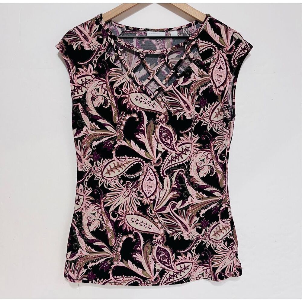 New York & Company Pink And Brown Paisley Print Blouse Size M